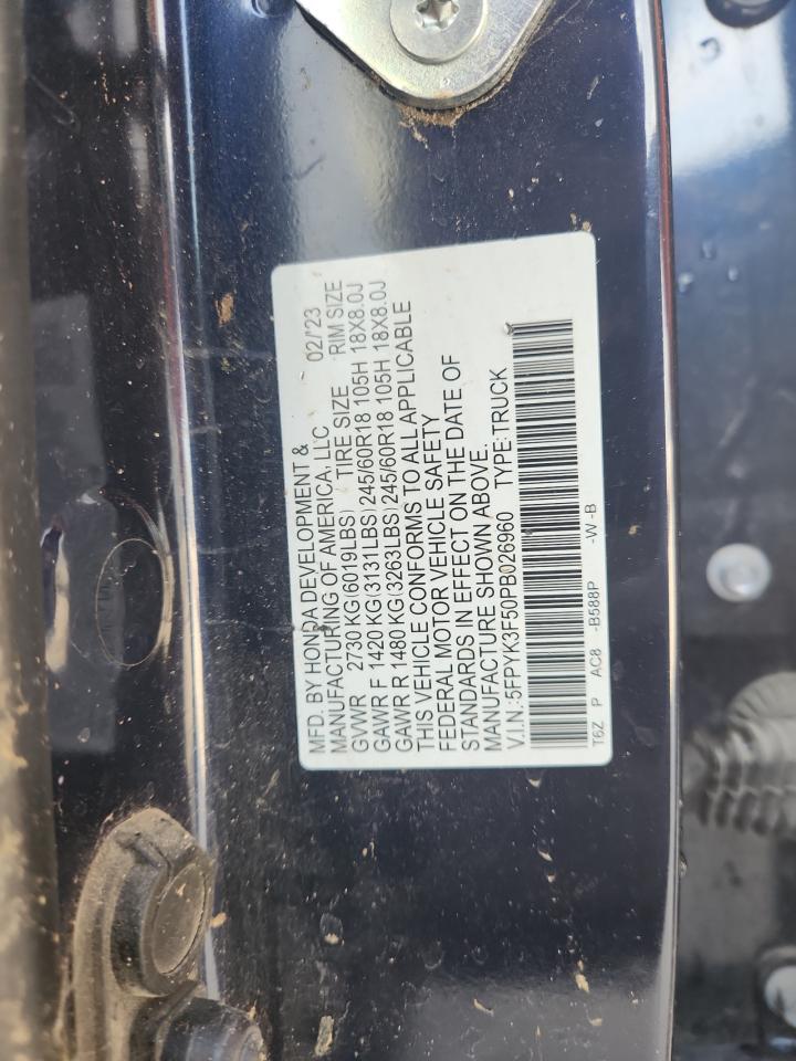 2023 Honda Ridgeline Rtl VIN: 5FPYK3F50PB026960 Lot: 86228685