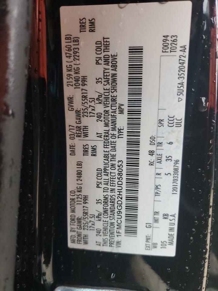 2017 Ford Escape Se VIN: 1FMCU9GD2HUD58053 Lot: 85957545