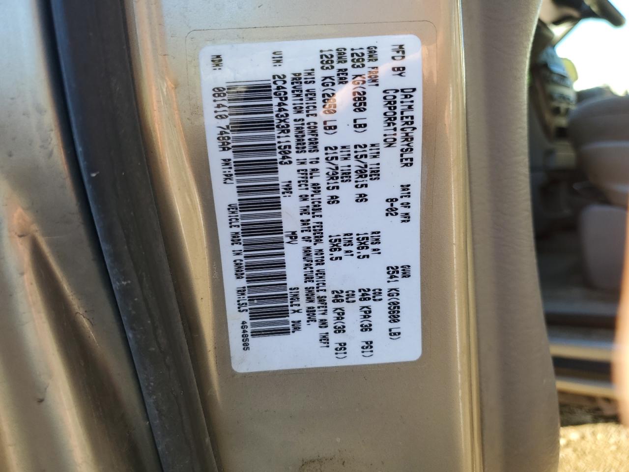 2003 Chrysler Town & Country Lx VIN: 2C4GP443X3R115043 Lot: 85832435