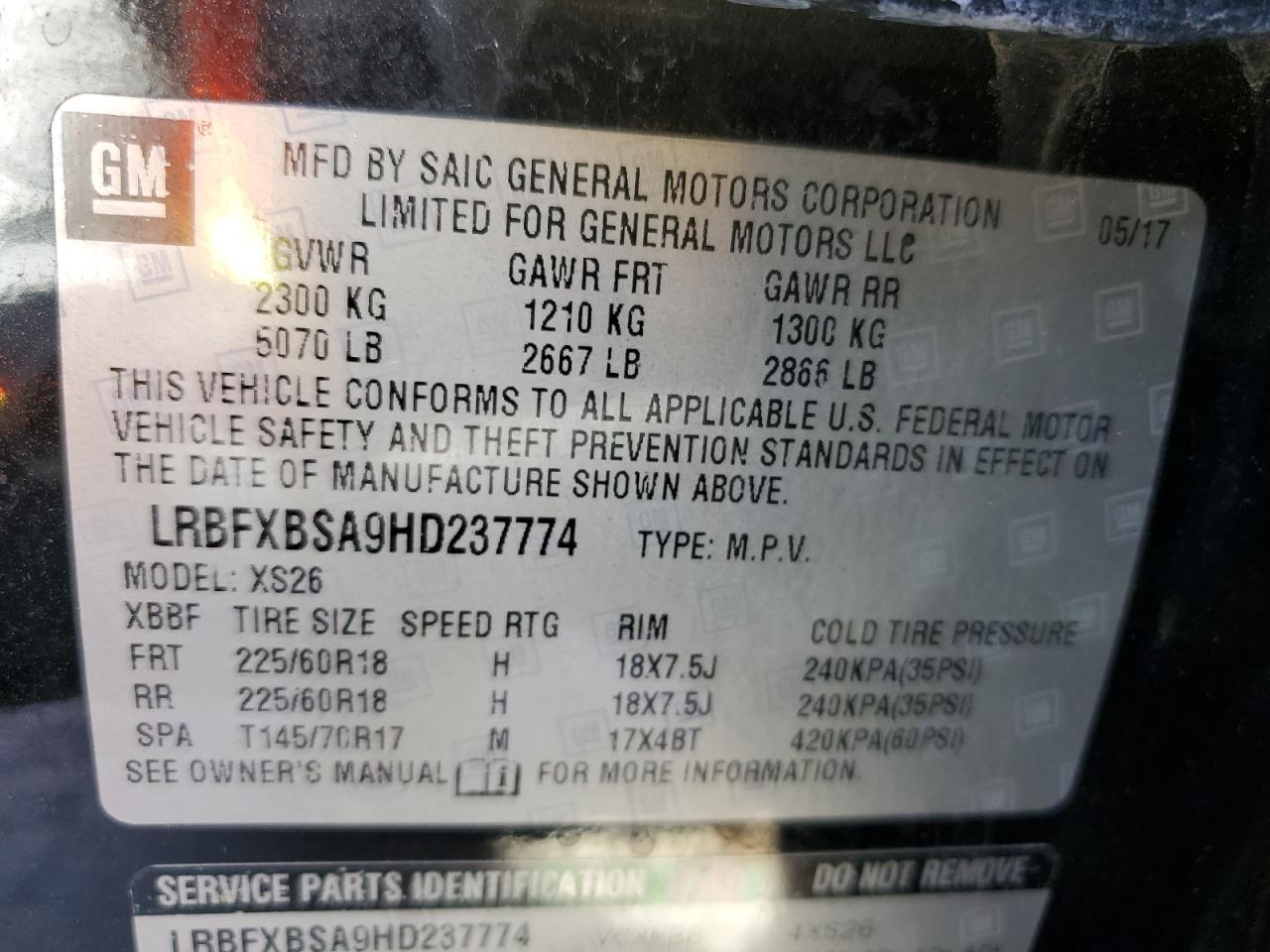 2017 Buick Envision Essence VIN: LRBFXBSA9HD237774 Lot: 85706985