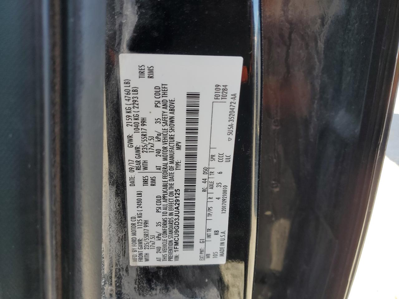 2018 Ford Escape Se VIN: 1FMCU9GD3JUA29125 Lot: 86824885