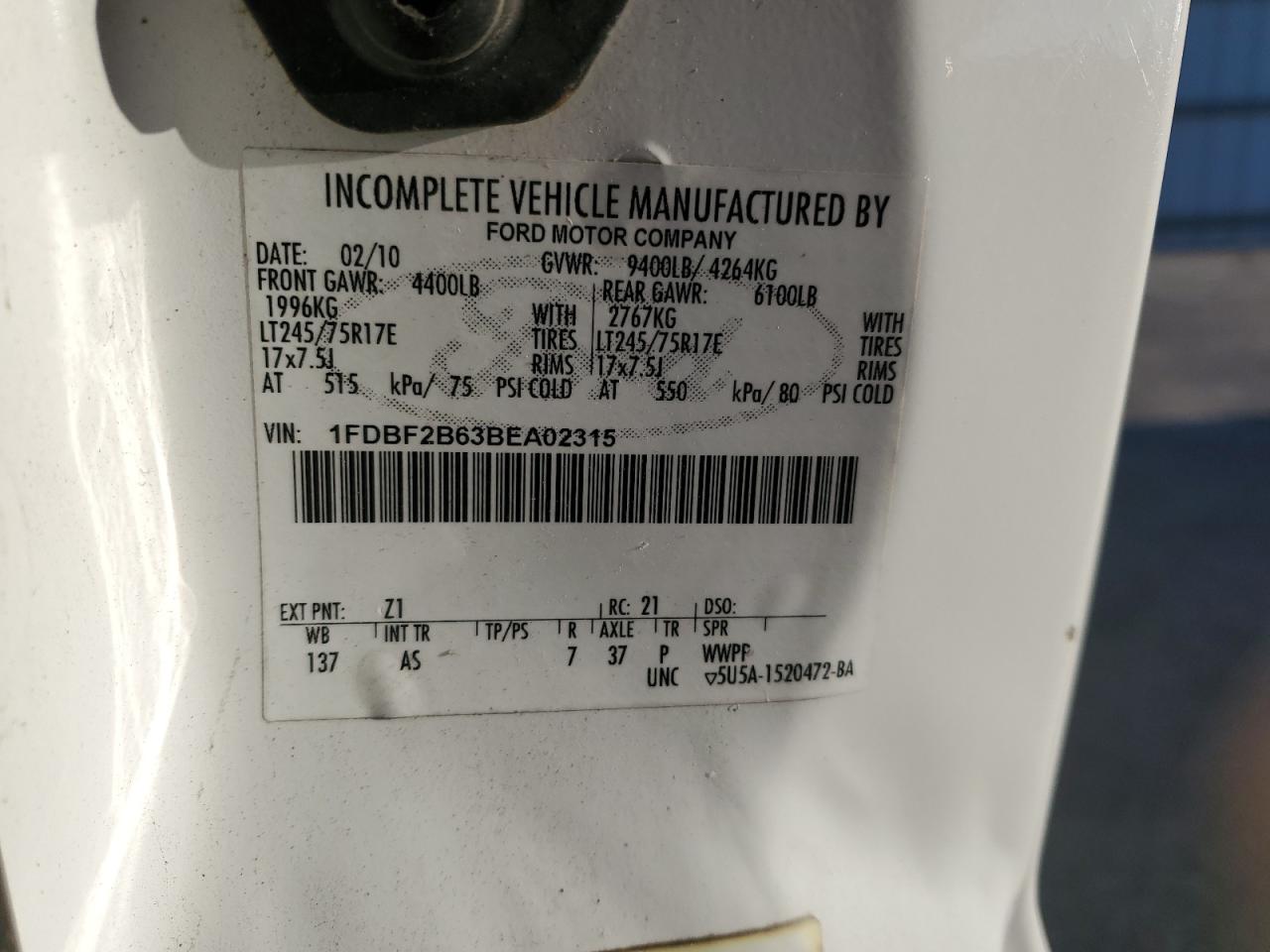 2011 Ford F250 Super Duty VIN: 1FDBF2B63BEA02315 Lot: 82384265