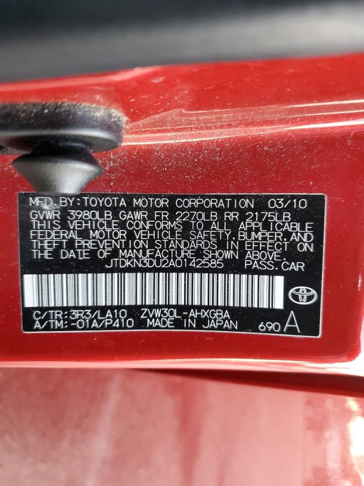 2010 Toyota Prius VIN: JTDKN3DU2A0142585 Lot: 82390565