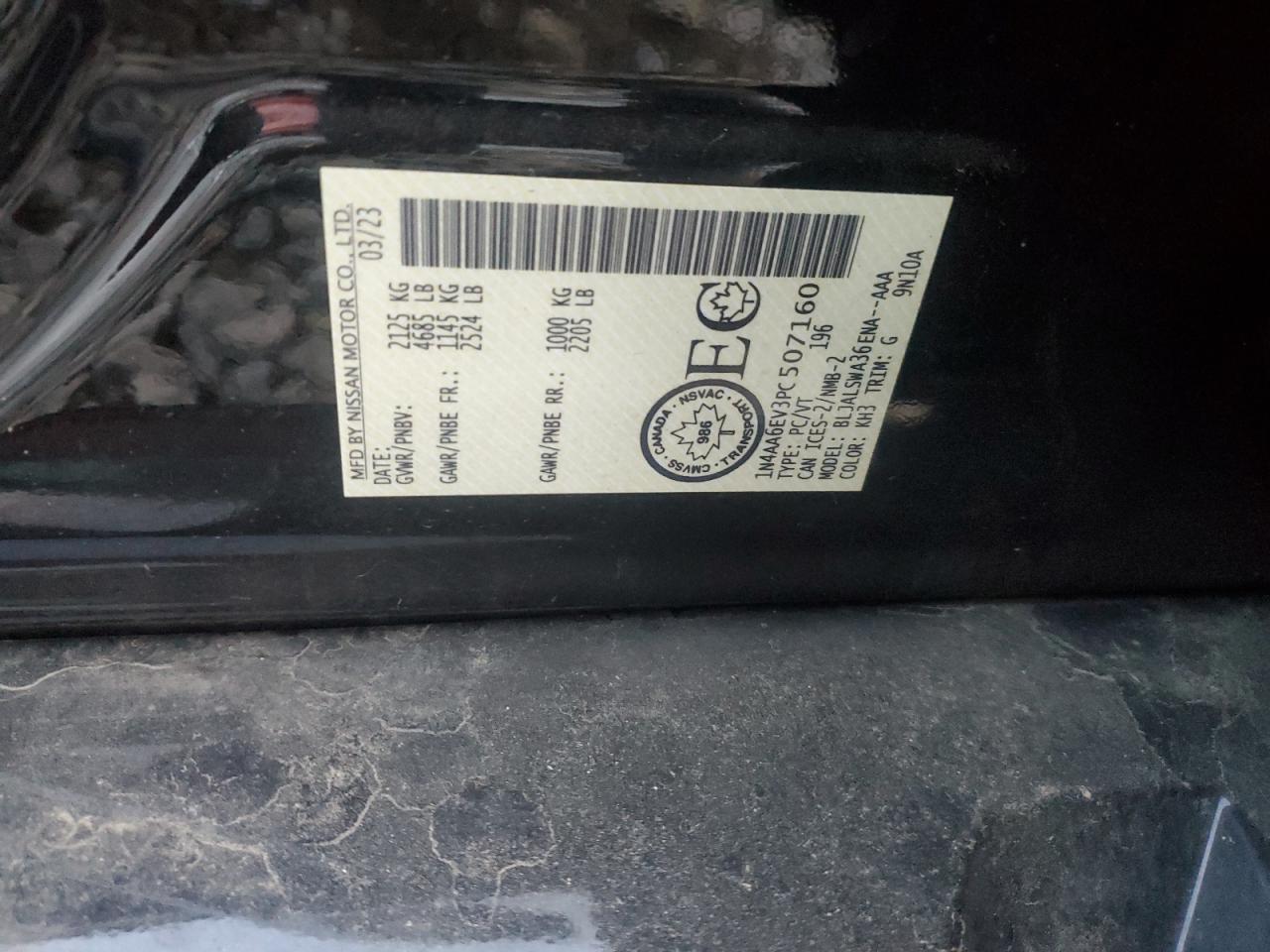 2023 Nissan Maxima Sr VIN: 1N4AA6EV3PC507160 Lot: 89710885