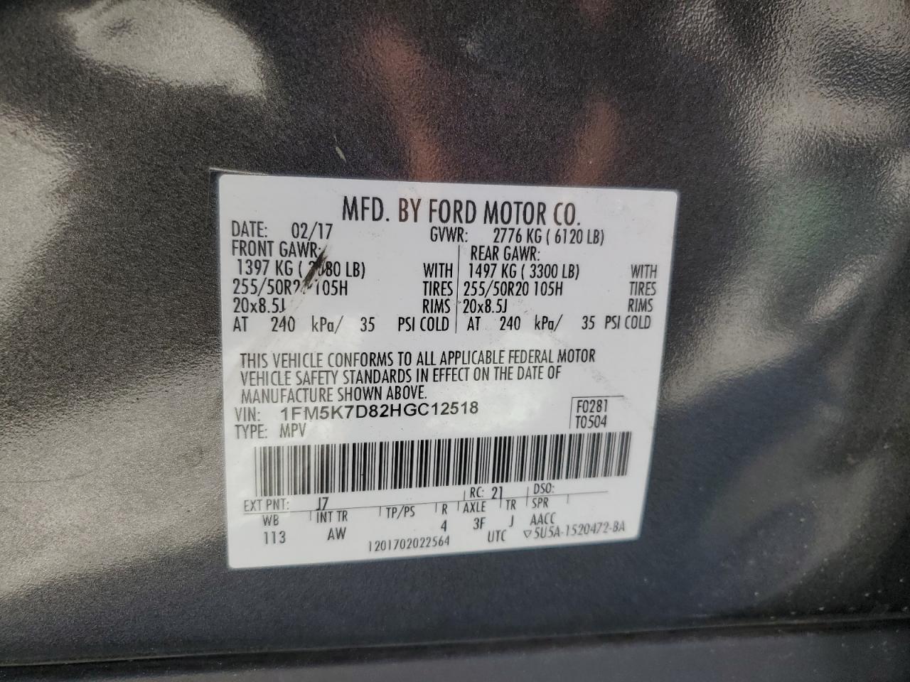 2017 Ford Explorer Xlt VIN: 1FM5K7D82HGC12518 Lot: 84892985