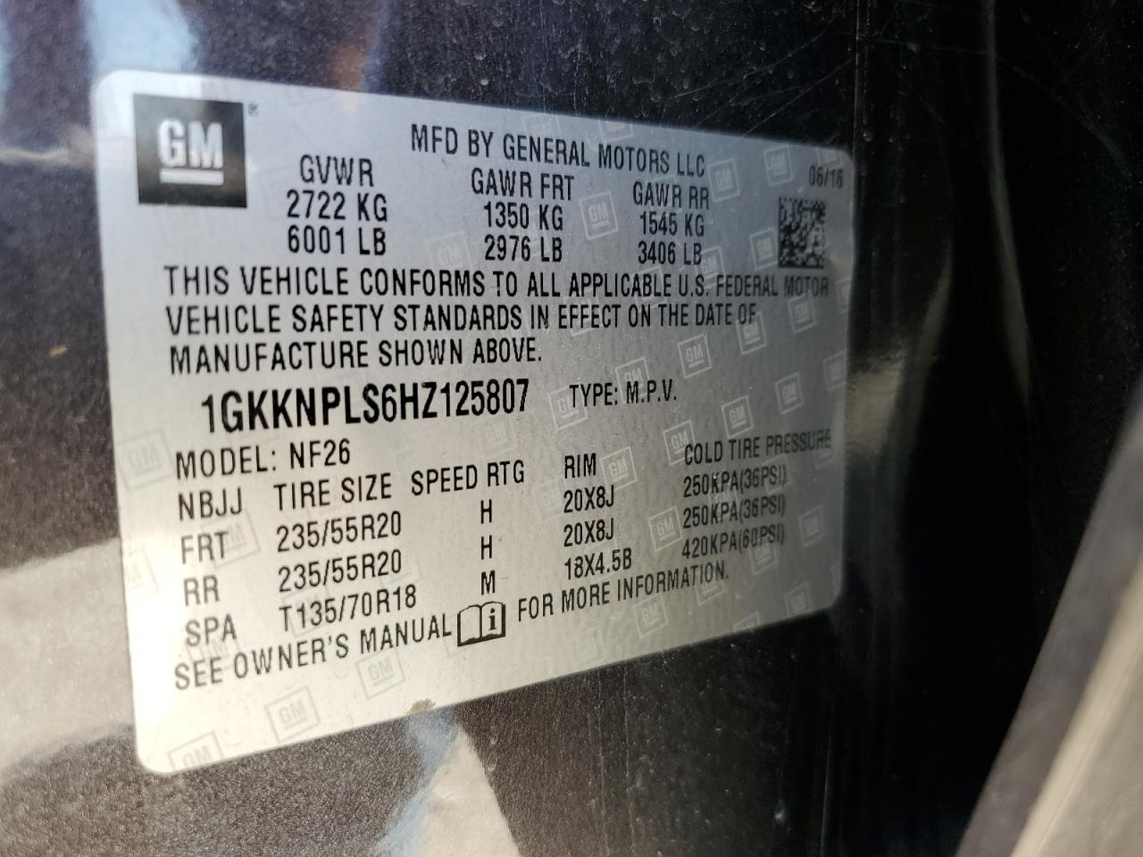 2017 GMC Acadia Denali VIN: 1GKKNPLS6HZ125807 Lot: 85056405