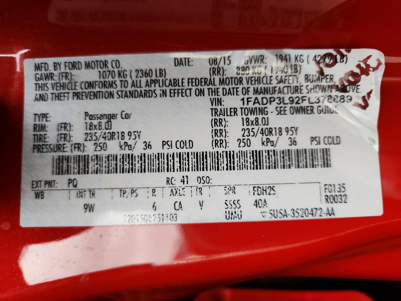 2015 Ford Focus St VIN: 1FADP3L92FL378889 Lot: 81447945