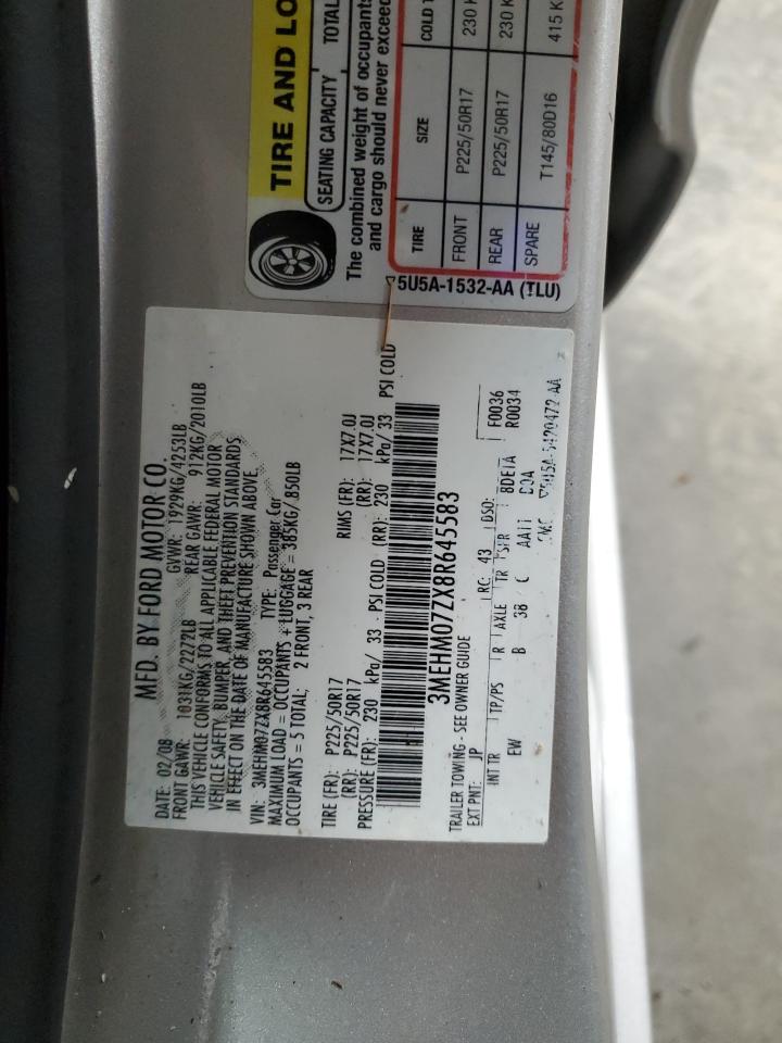 2008 Mercury Milan VIN: 3MEHM07ZX8R645583 Lot: 90110555