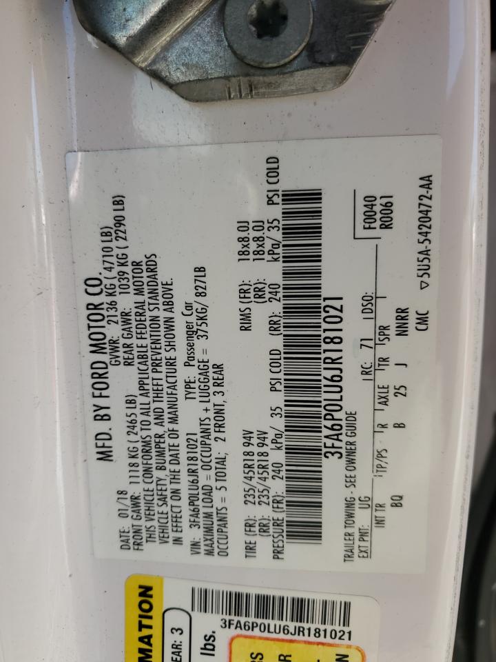 2018 Ford Fusion Se Hybrid VIN: 3FA6P0LU6JR181021 Lot: 81922805