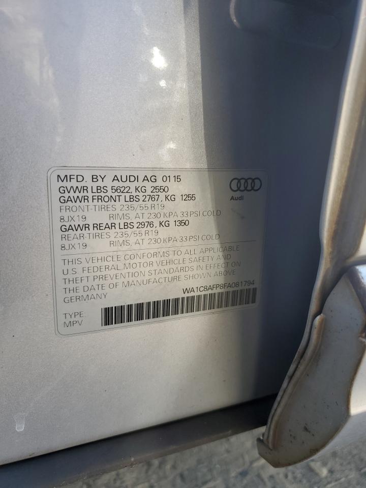 2015 Audi Q5 Premium Hybrid VIN: WA1C8AFP8FA081794 Lot: 86138305
