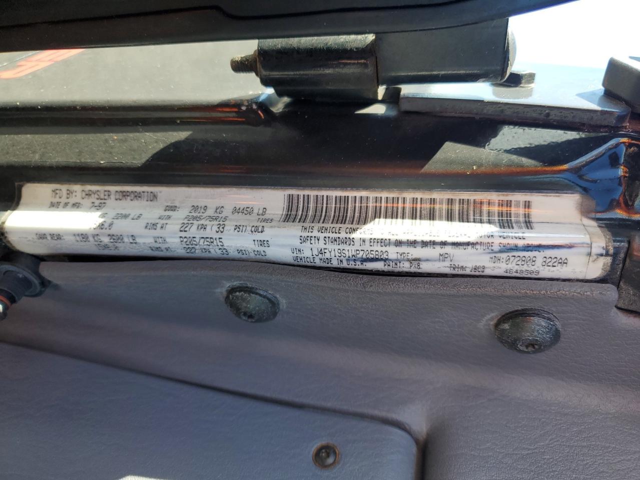 1998 Jeep Wrangler / Tj Sport VIN: 1J4FY19S1WP705803 Lot: 85846045