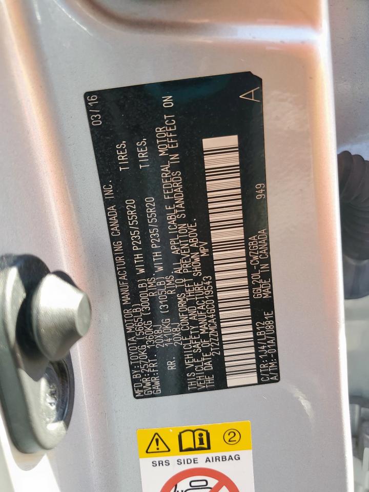 2016 Lexus Rx 350 VIN: 2T2ZZMCA4GC019543 Lot: 82321585