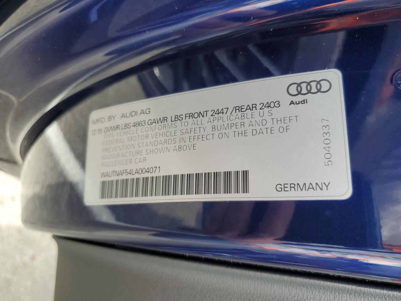2020 Audi A5 Premium Plus VIN: WAUTNAF54LA004071 Lot: 82336935