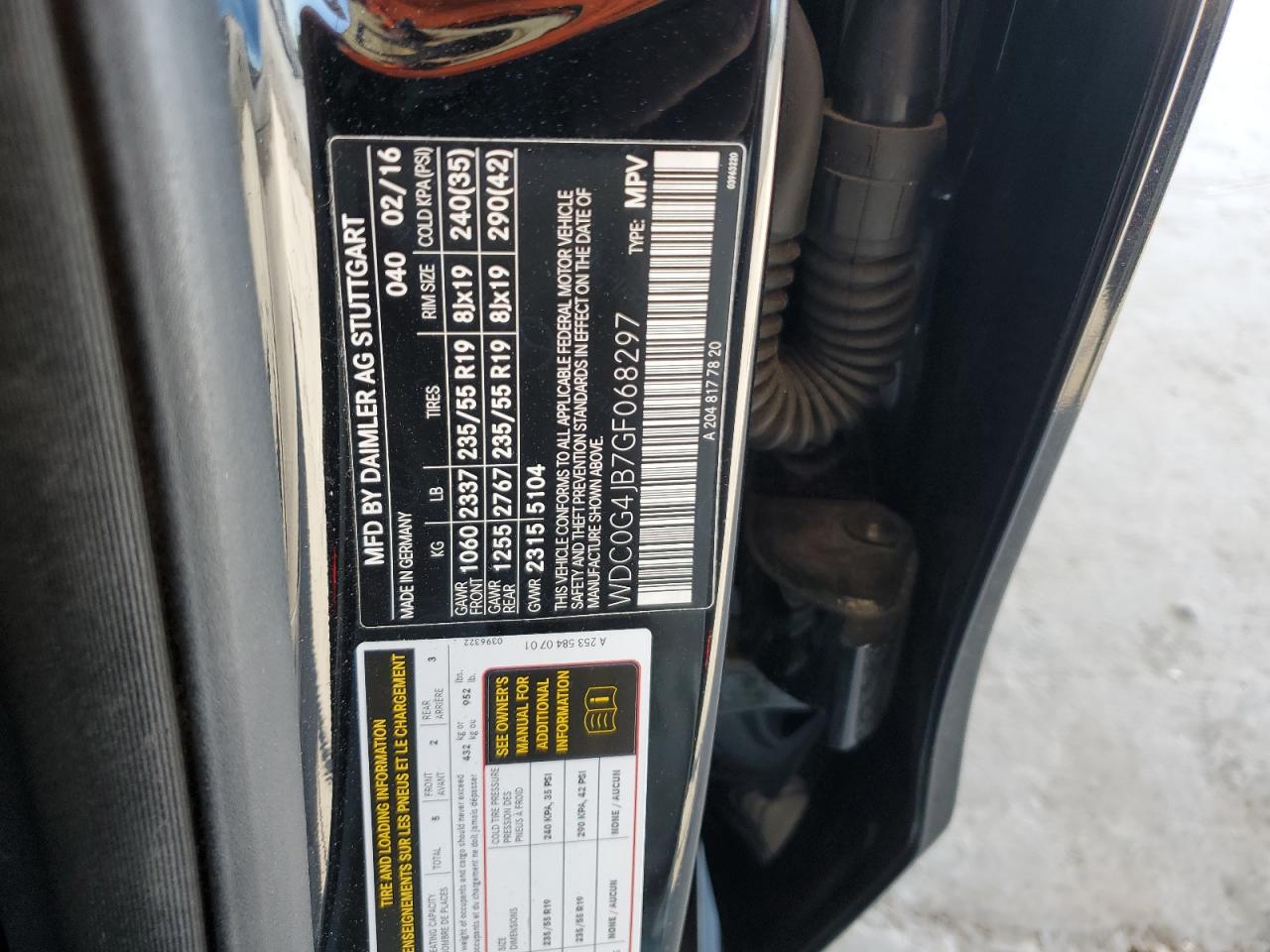 2016 Mercedes-Benz Glc 300 VIN: WDC0G4JB7GF068297 Lot: 86620905