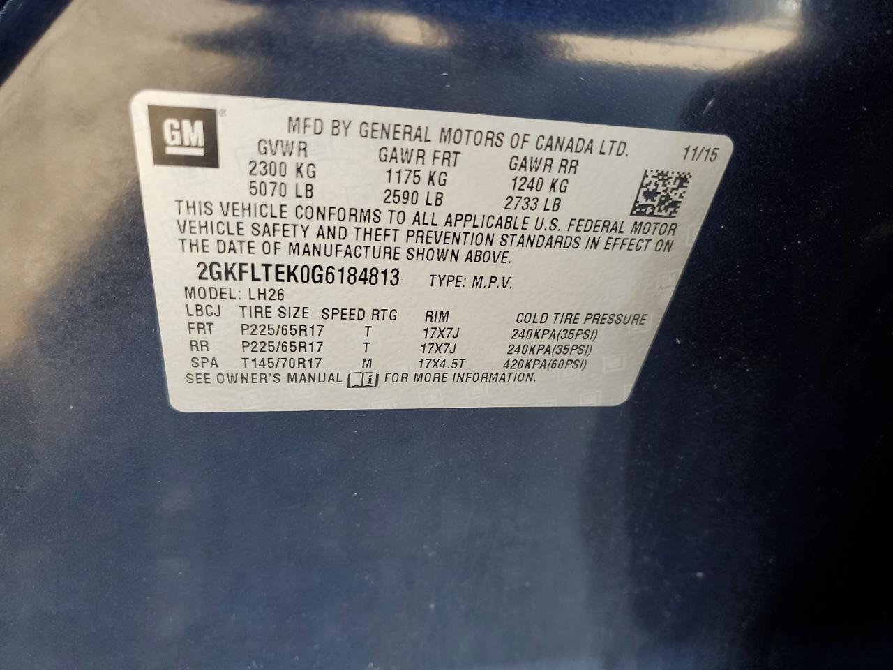 2016 GMC Terrain Sle VIN: 2GKFLTEK0G6184813 Lot: 82186475