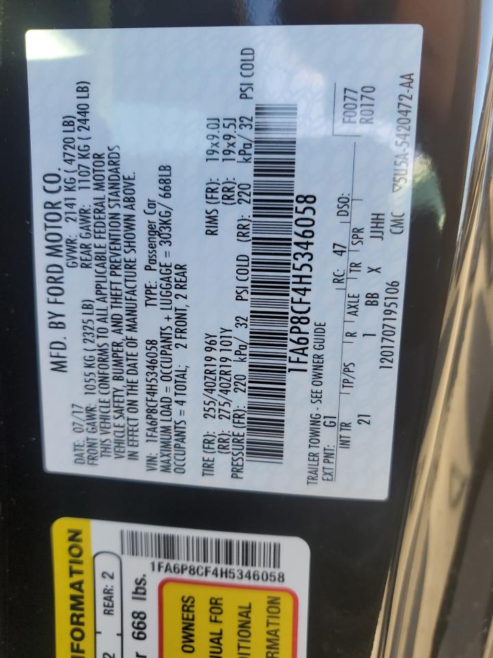 2017 Ford Mustang Gt VIN: 1FA6P8CF4H5346058 Lot: 87241295