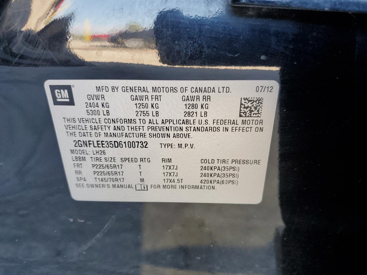 2013 Chevrolet Equinox Lt VIN: 2GNFLEE35D6100732 Lot: 82402405