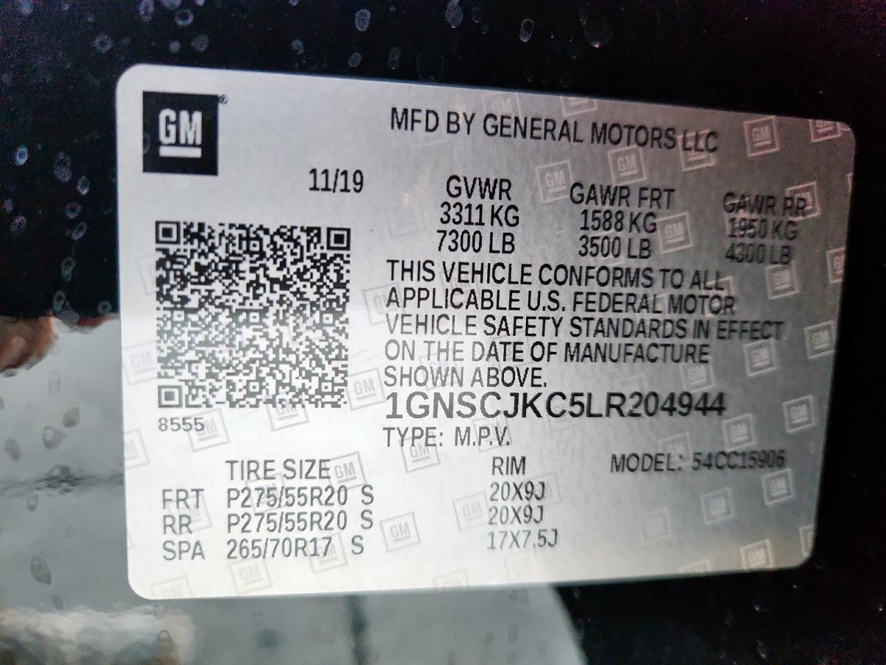 2020 Chevrolet Suburban C1500 Premier VIN: 1GNSCJKC5LR204944 Lot: 85736385
