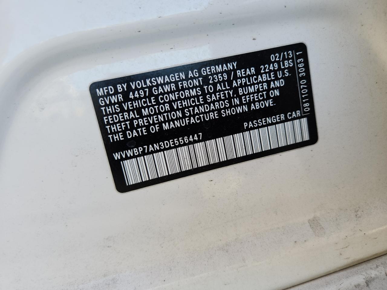 2013 Volkswagen Cc Sport VIN: WVWBP7AN3DE556447 Lot: 82675215