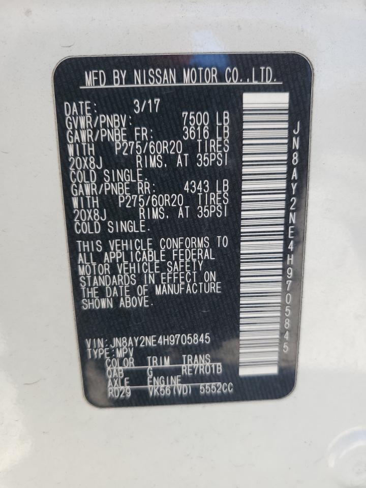 2017 Nissan Armada Platinum VIN: JN8AY2NE4H9705845 Lot: 86142875