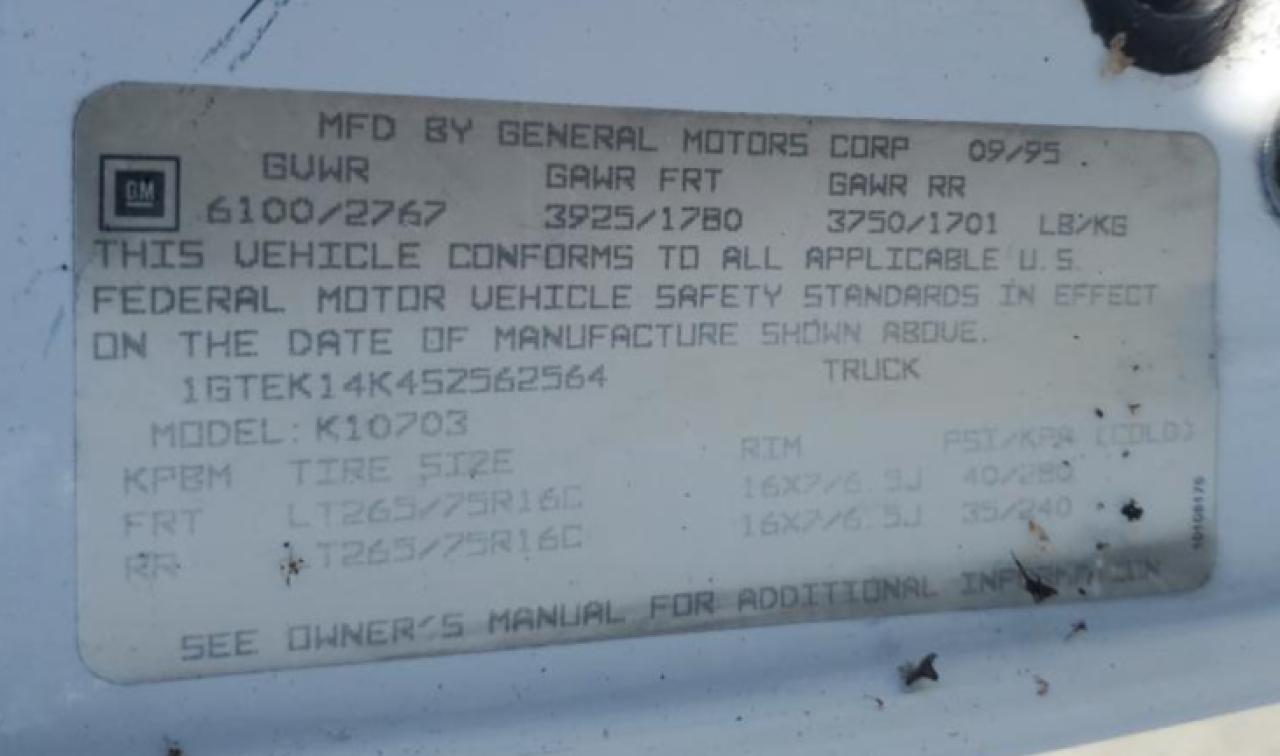 1995 GMC Sierra K1500 VIN: 1GTEK14K4SZ562564 Lot: 80928415