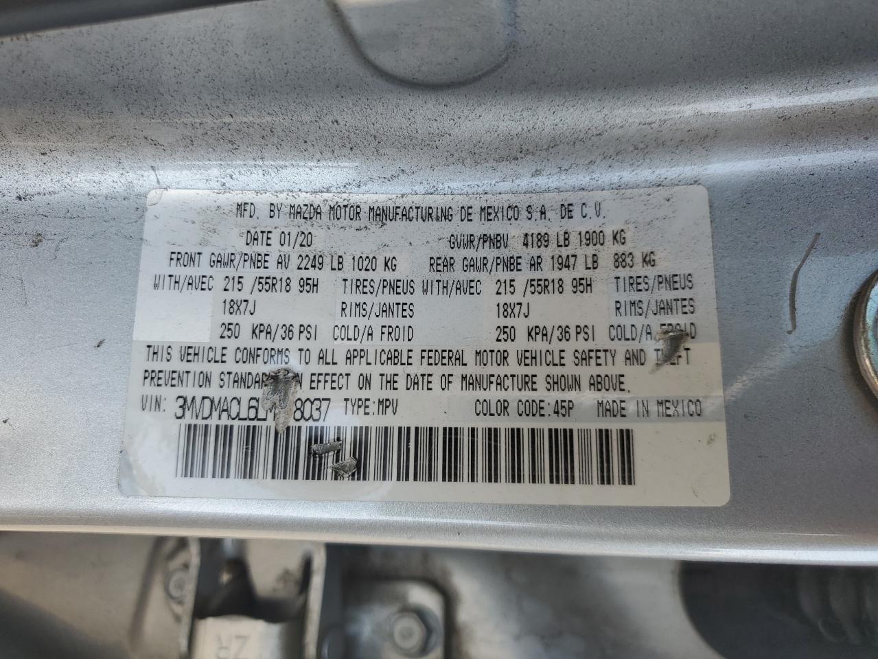 2020 Mazda Cx-30 Select VIN: 3MVDMACL6LM118037 Lot: 85421775