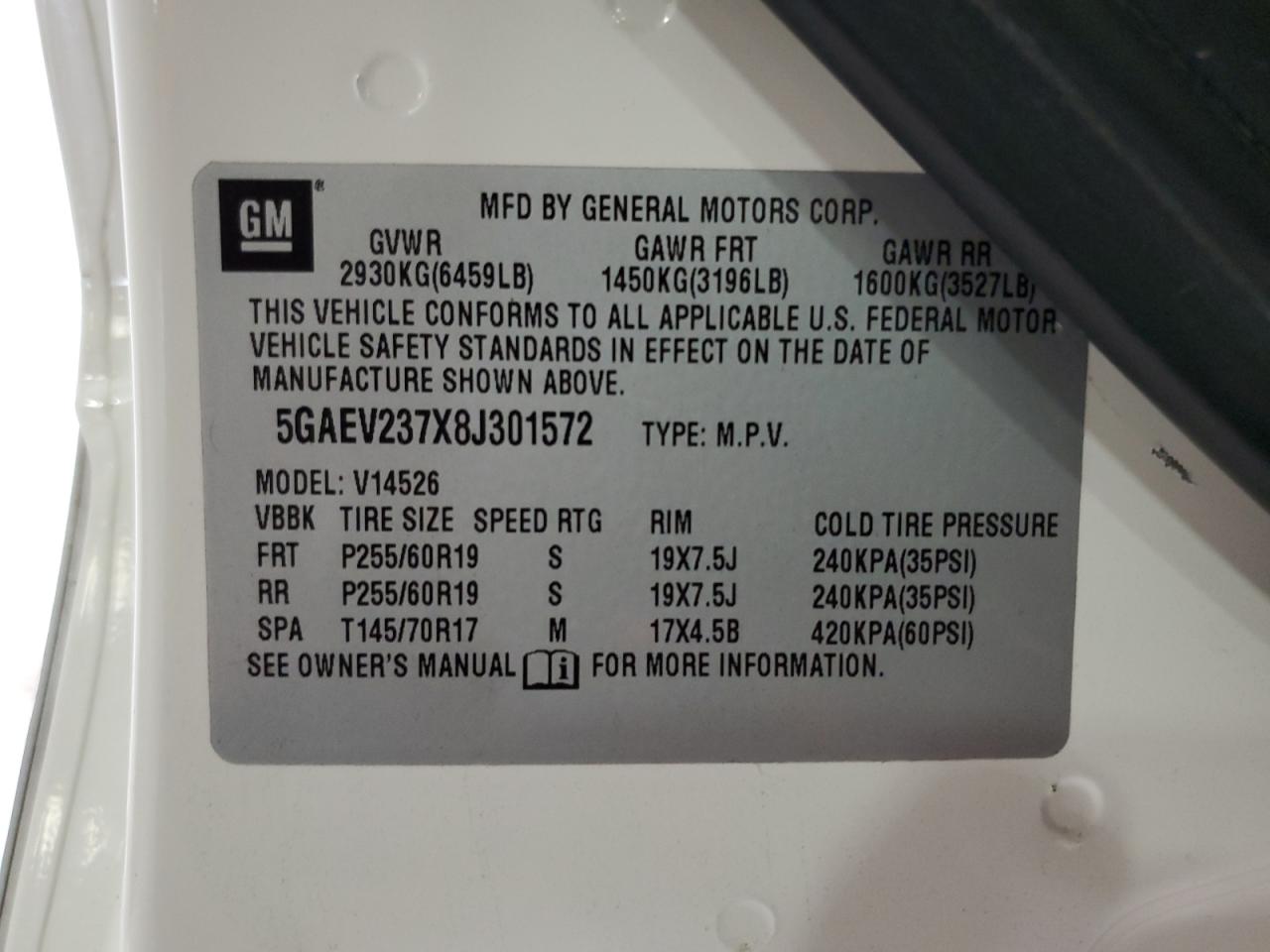 2008 Buick Enclave Cxl VIN: 5GAEV237X8J301572 Lot: 82500305