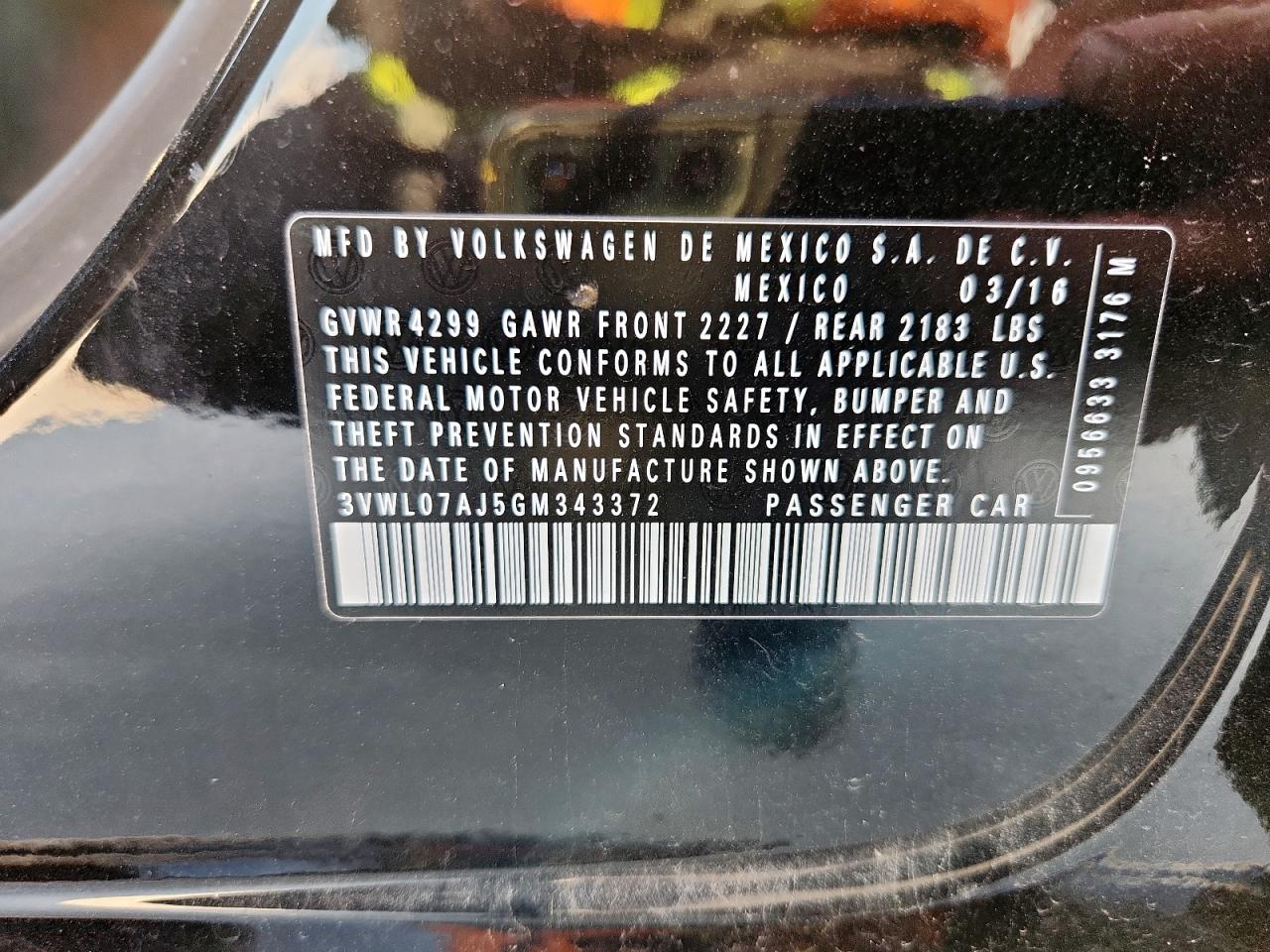 2016 Volkswagen Jetta Sel VIN: 3VWL07AJ5GM343372 Lot: 85200105