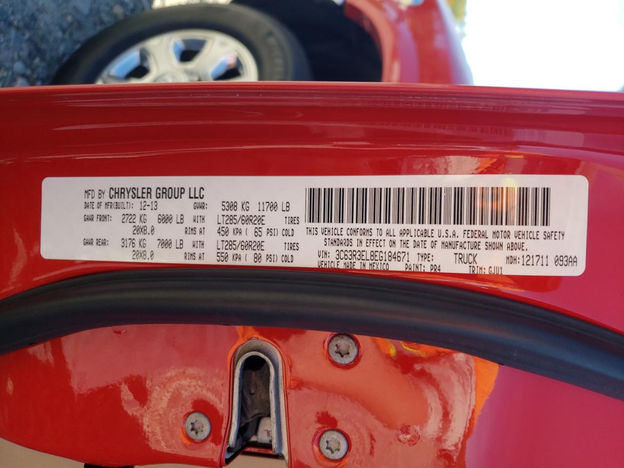 2014 Ram 3500 Laramie VIN: 3C63R3EL8EG184671 Lot: 81138895