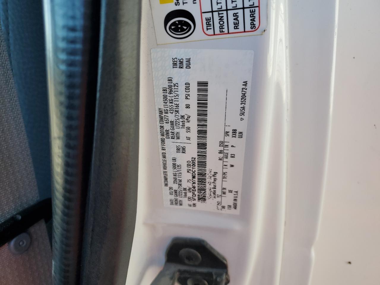 2021 Ford Econoline E450 Super Duty Cutaway Van VIN: 1FDFE4FN7MDC10952 Lot: 86242435