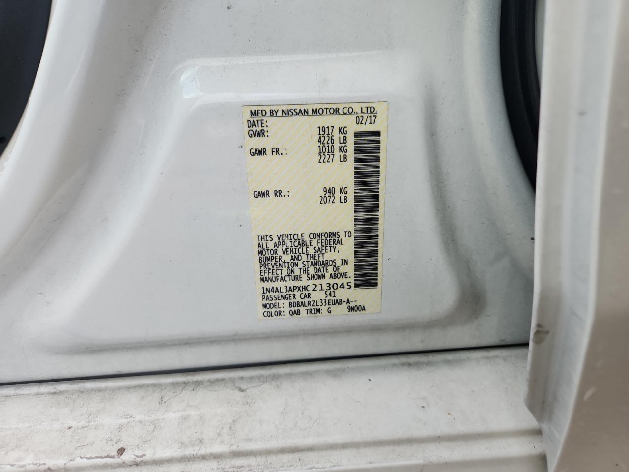 2017 Nissan Altima 2.5 VIN: 1N4AL3APXHC213045 Lot: 85916825