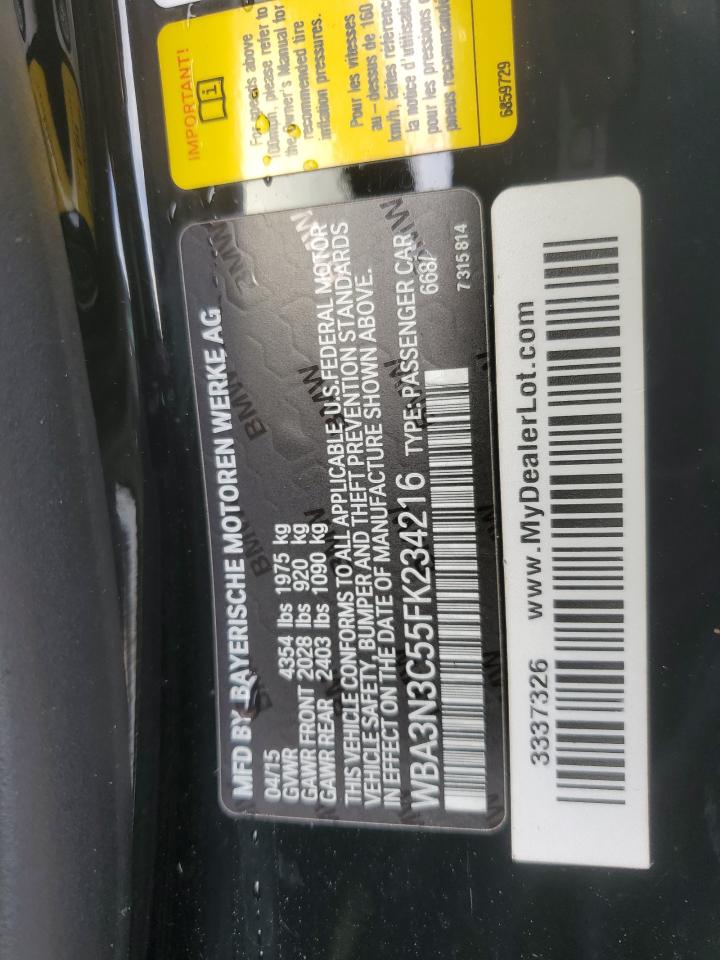 2015 BMW 428 I VIN: WBA3N3C55FK234216 Lot: 85472805