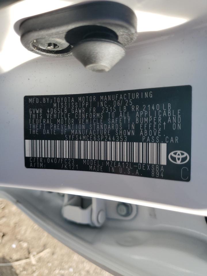 2025 Toyota Corolla Se VIN: 5YFS4MCE6SP244353 Lot: 86322865