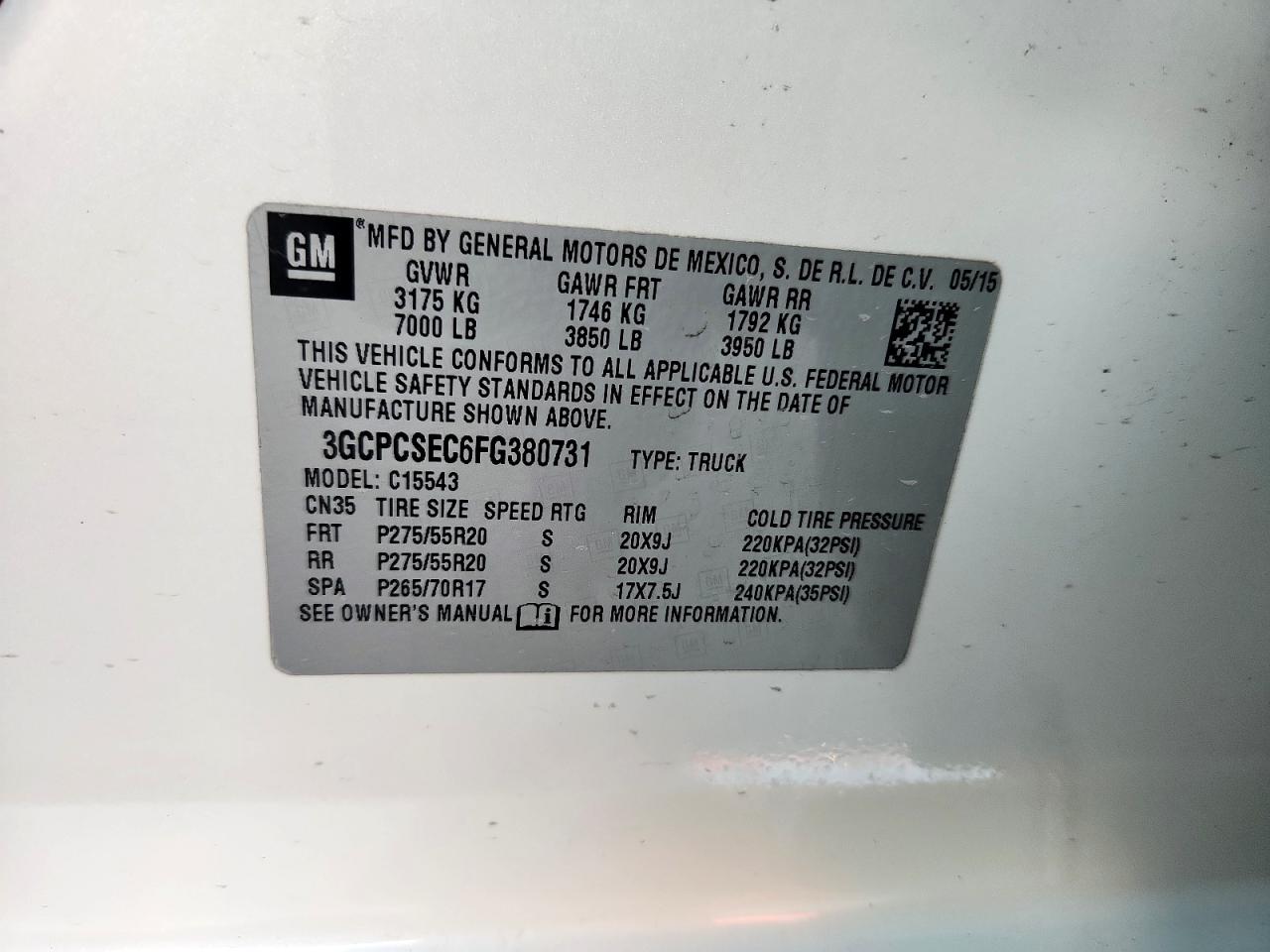 2015 Chevrolet Silverado C1500 Ltz VIN: 3GCPCSEC6FG380731 Lot: 85161225