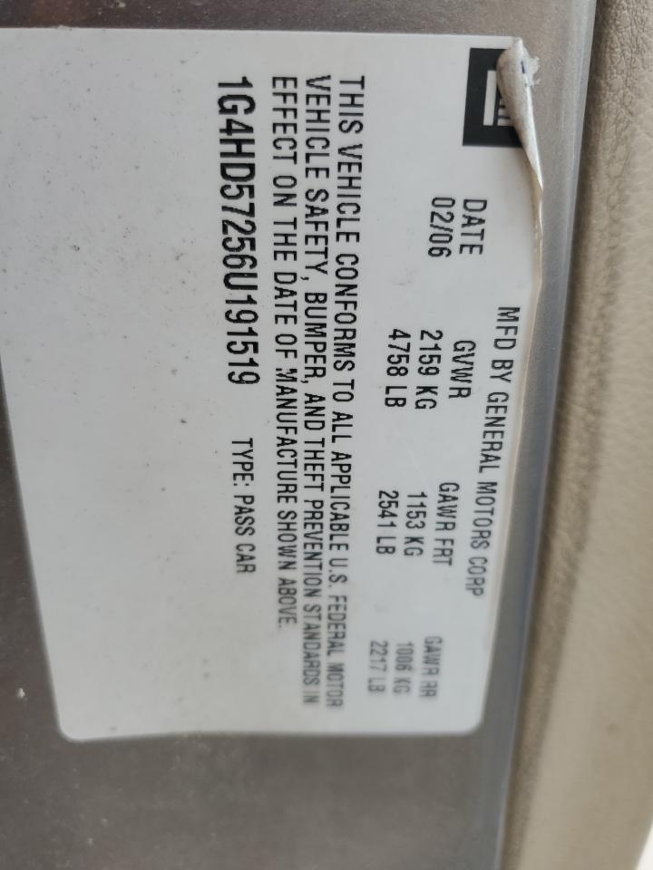2006 Buick Lucerne Cxl VIN: 1G4HD57256U191519 Lot: 84812375