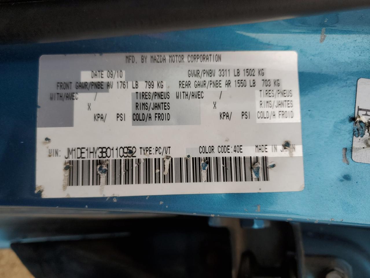 2011 Mazda Mazda2 VIN: JM1DE1HY3B0110952 Lot: 84793295