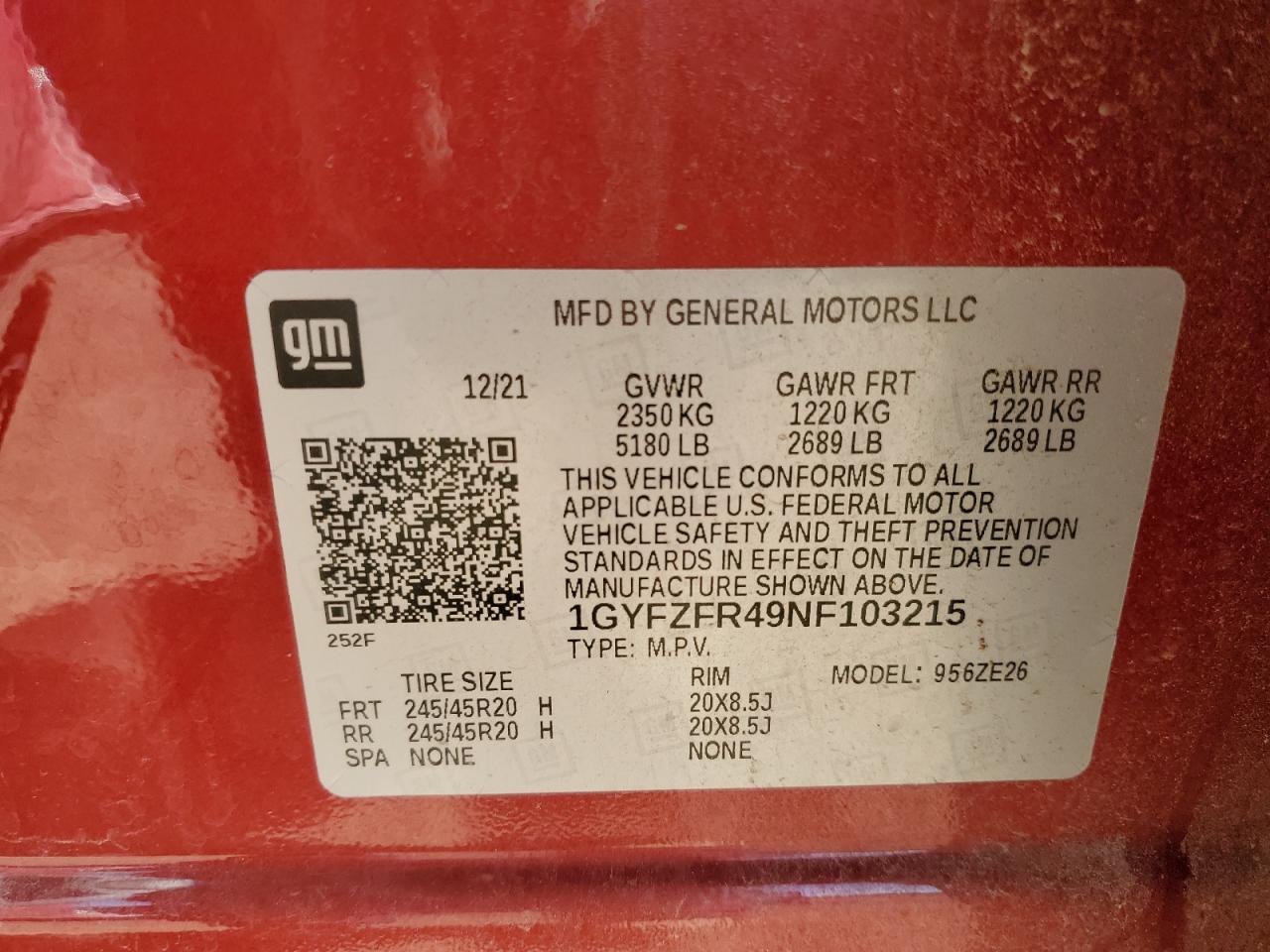 2022 Cadillac Xt4 Sport VIN: 1GYFZFR49NF103215 Lot: 81507955