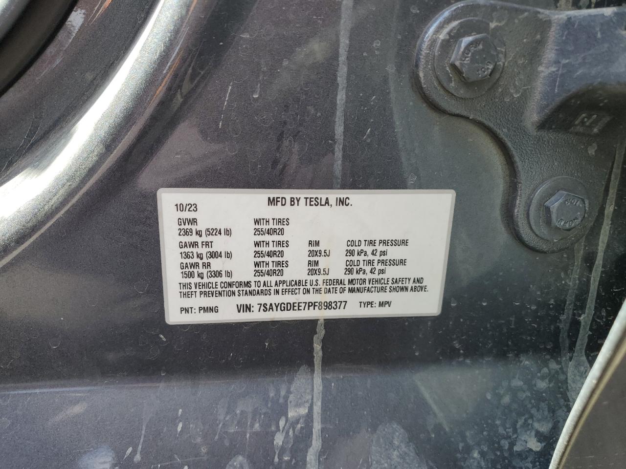 2023 Tesla Model Y VIN: 7SAYGDEE7PF898377 Lot: 84937405