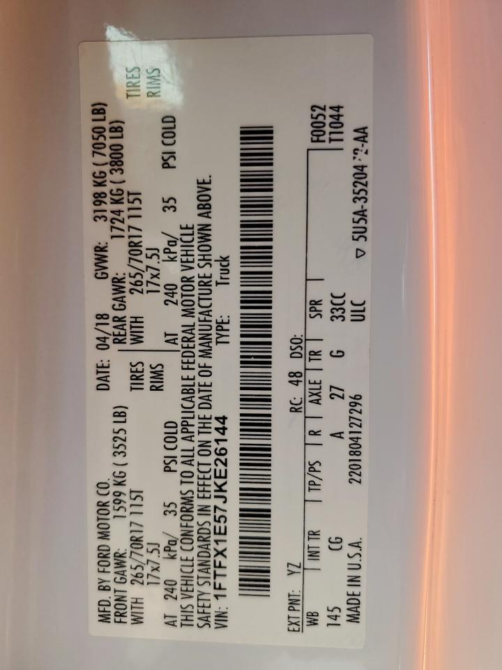 2018 Ford F150 Super Cab VIN: 1FTFX1E57JKE26144 Lot: 85309305