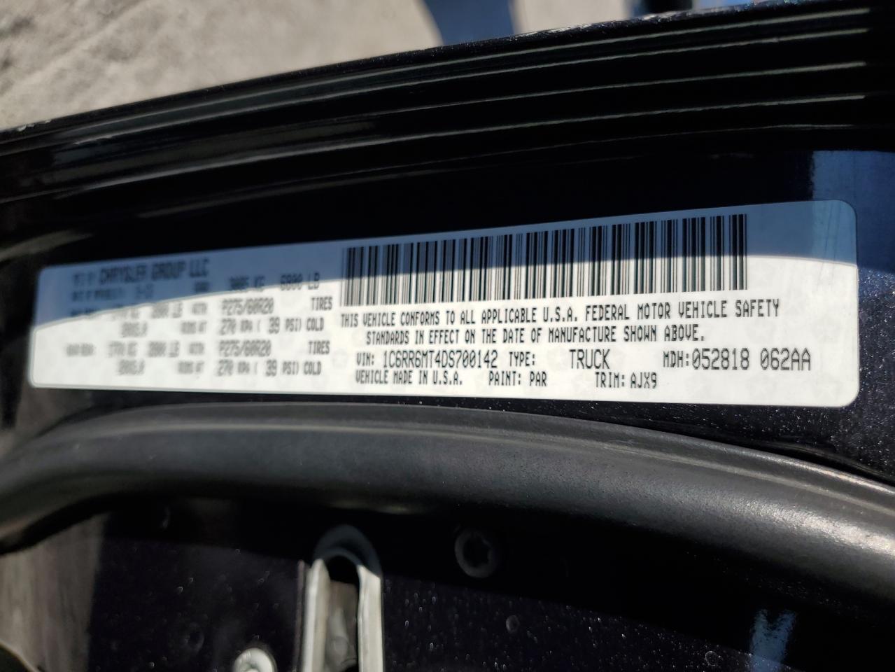 2013 Ram 1500 Sport VIN: 1C6RR6MT4DS700142 Lot: 82593205