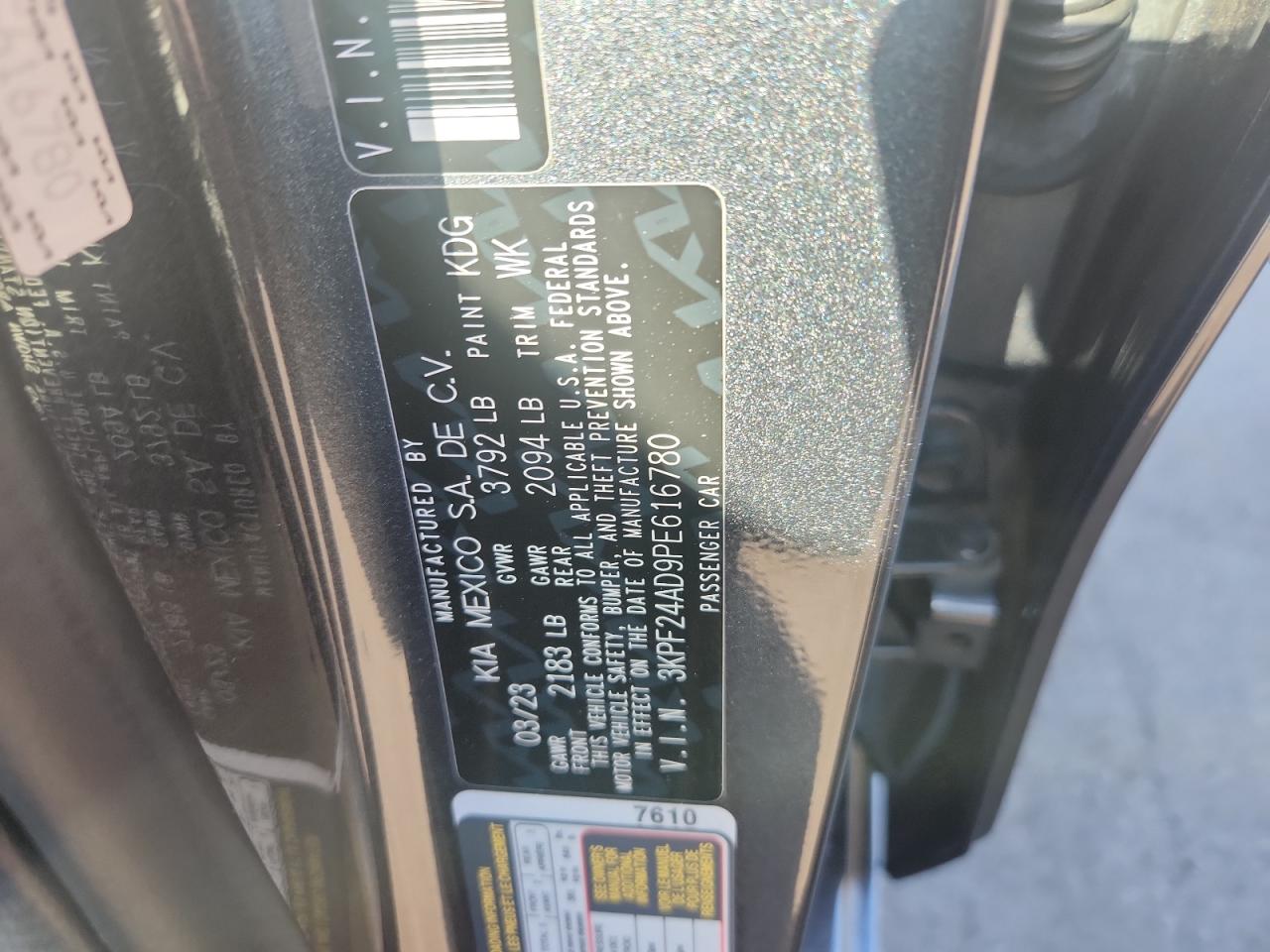 2023 Kia Forte Lx VIN: 3KPF24AD9PE616780 Lot: 84560655
