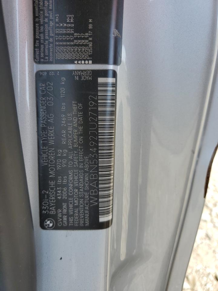 2002 BMW 330 Ci VIN: WBABN53492JU27192 Lot: 82271465