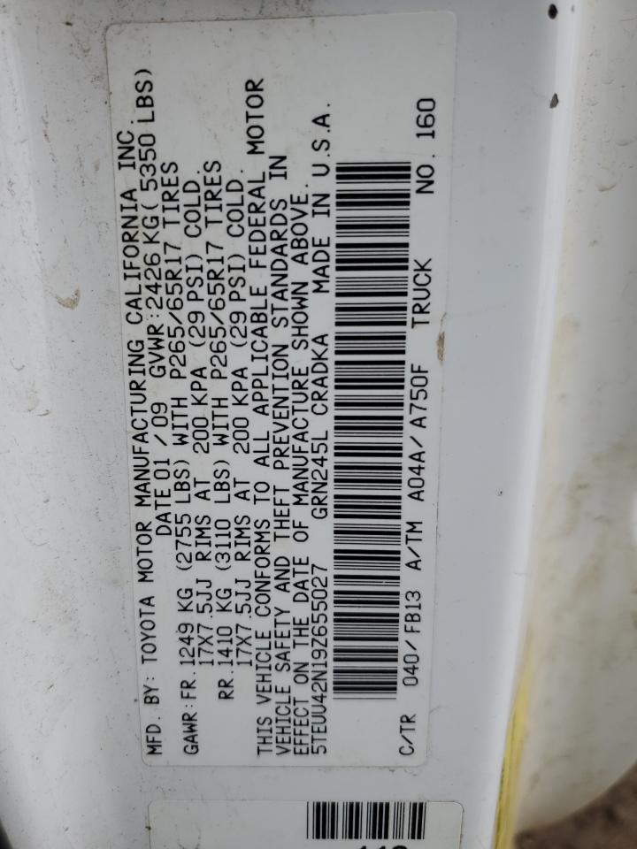 2009 Toyota Tacoma Access Cab VIN: 5TEUU42N19Z655027 Lot: 85537105