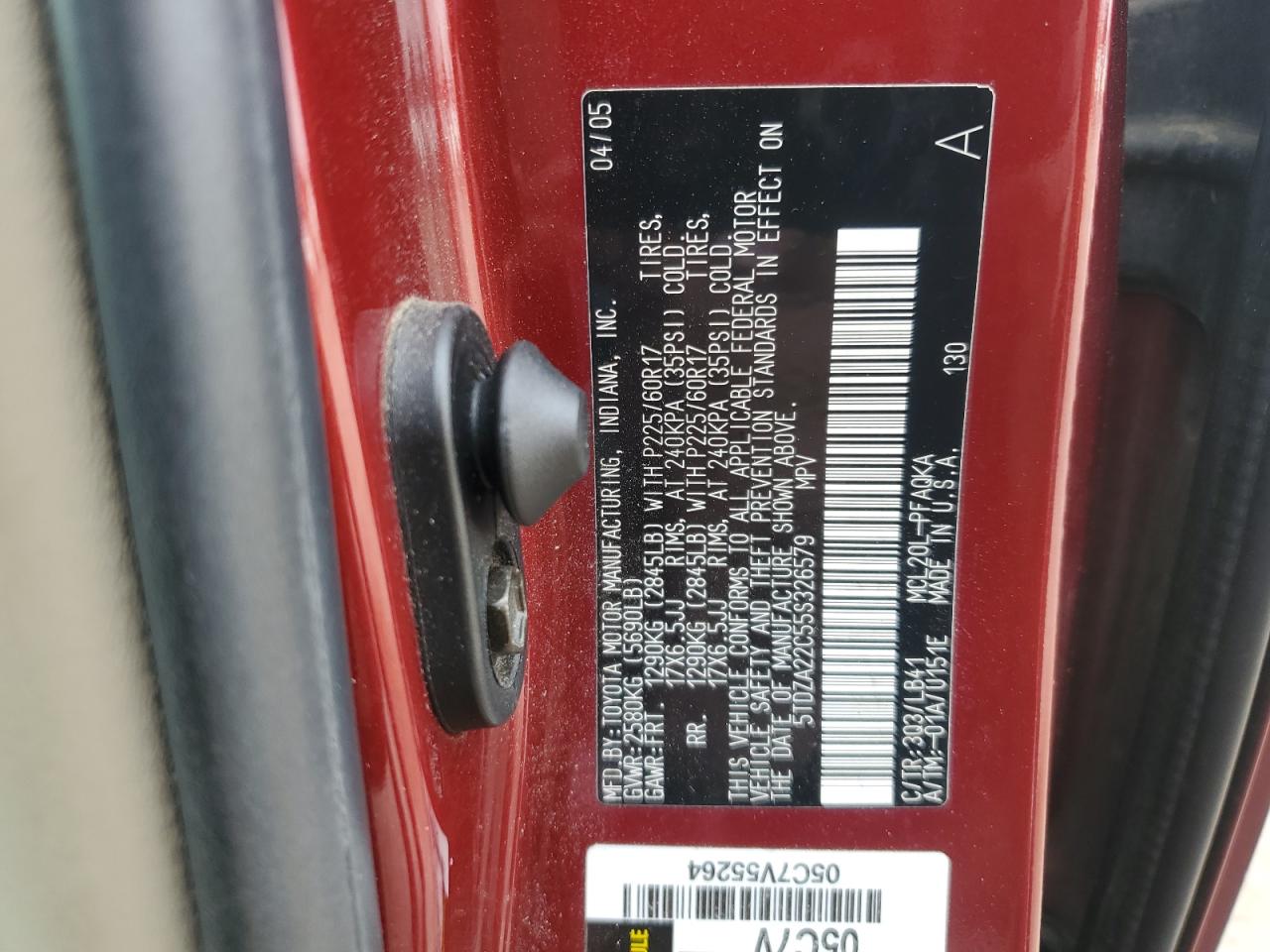 2005 Toyota Sienna Xle VIN: 5TDZA22C55S326579 Lot: 90101095