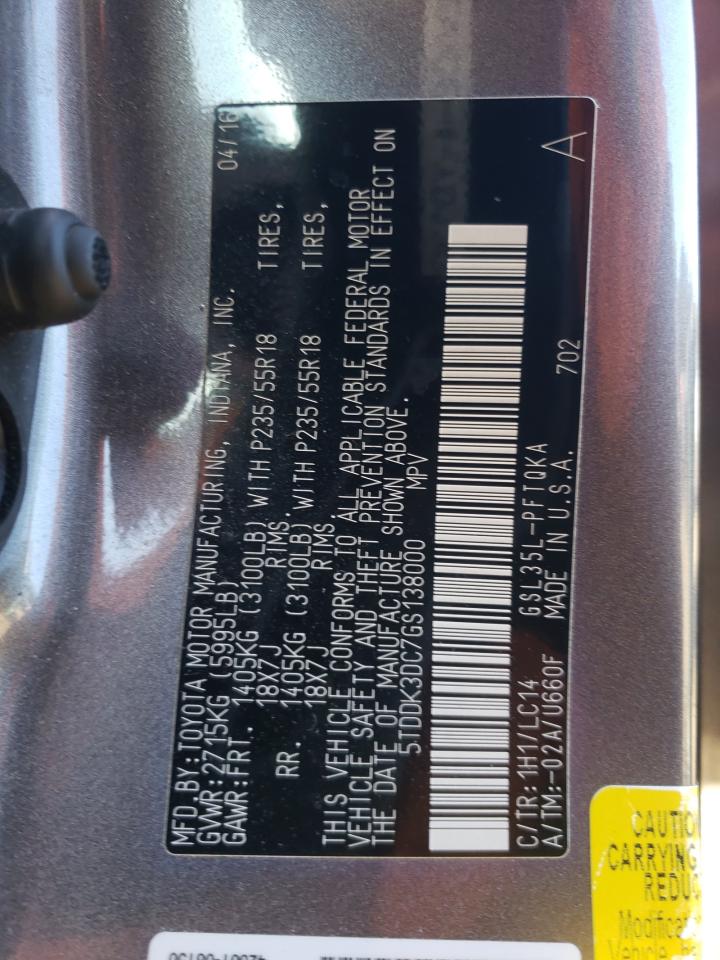 2016 Toyota Sienna Xle VIN: 5TDDK3DC7GS138000 Lot: 86482985