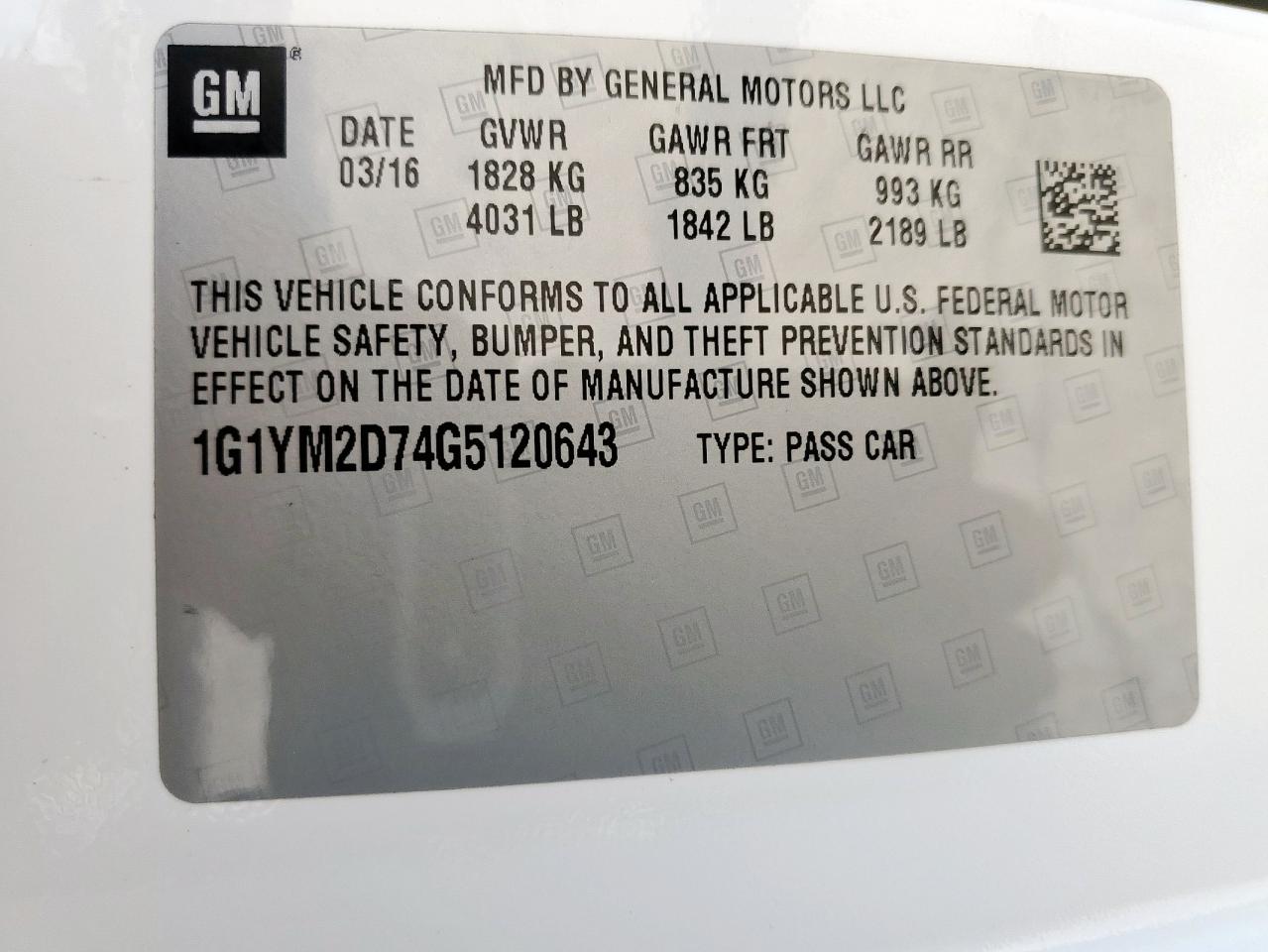 2016 Chevrolet Corvette Stingray Z51 3Lt VIN: 1G1YM2D74G5120643 Lot: 86339665