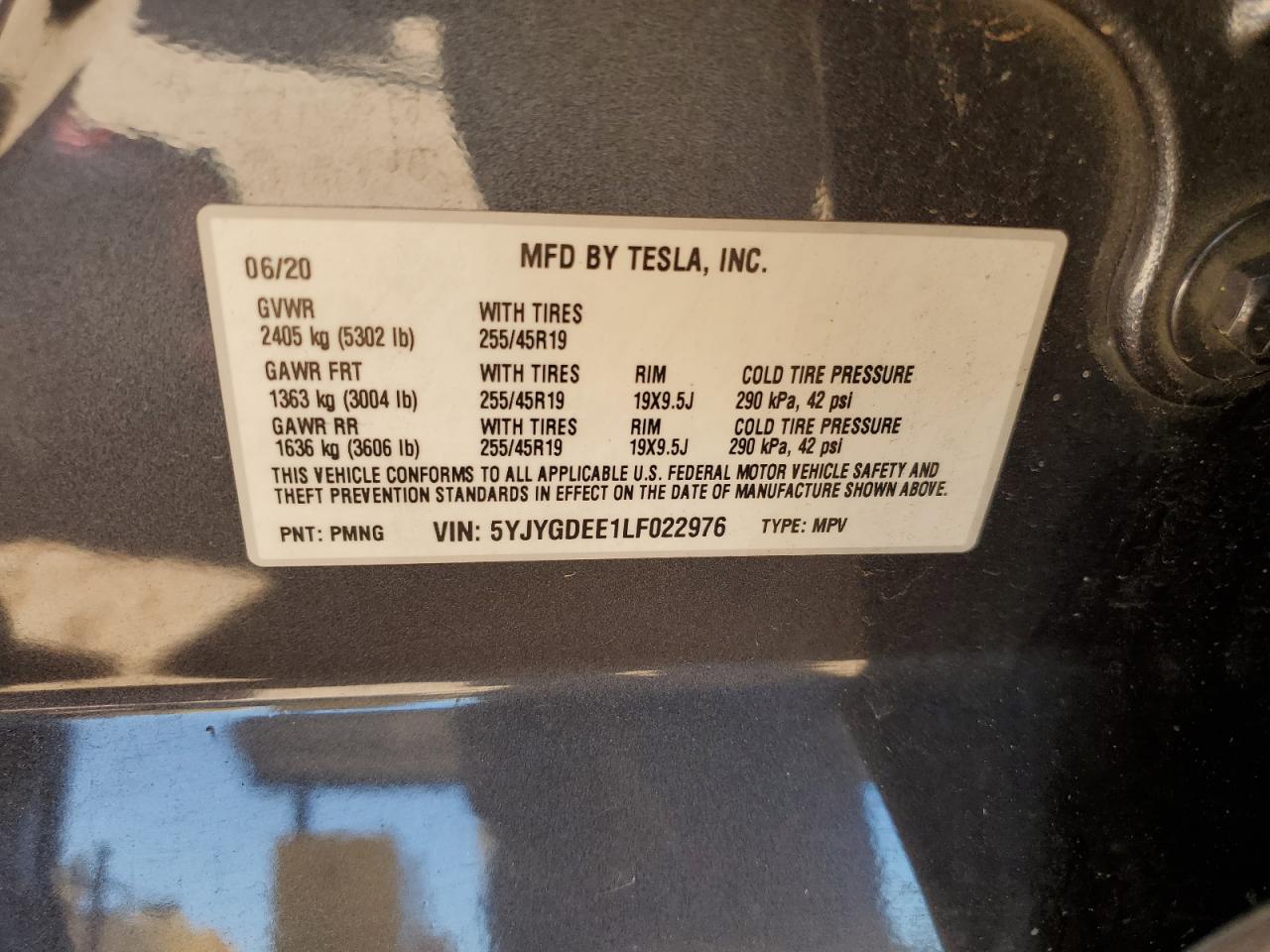 2020 Tesla Model Y VIN: 5YJYGDEE1LF022976 Lot: 87299535