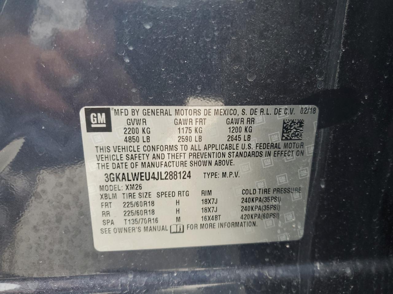 2018 GMC Terrain Slt VIN: 3GKALWEU4JL288124 Lot: 86147525