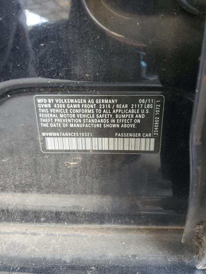 2012 Volkswagen Cc Sport VIN: WVWMN7AN9CE519321 Lot: 84815915