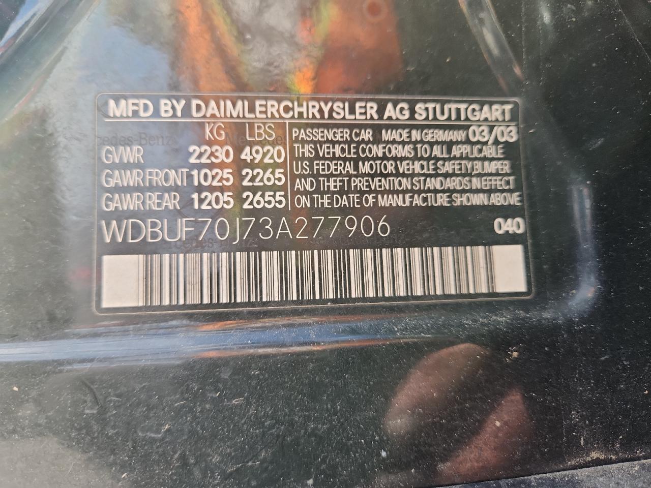 2003 Mercedes-Benz E 500 VIN: WDBUF70J73A277906 Lot: 82202795